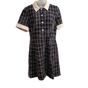 Gal Meets Glam Leslie Boucle Tweed Button Front Cream & Navy NWOT Size 12